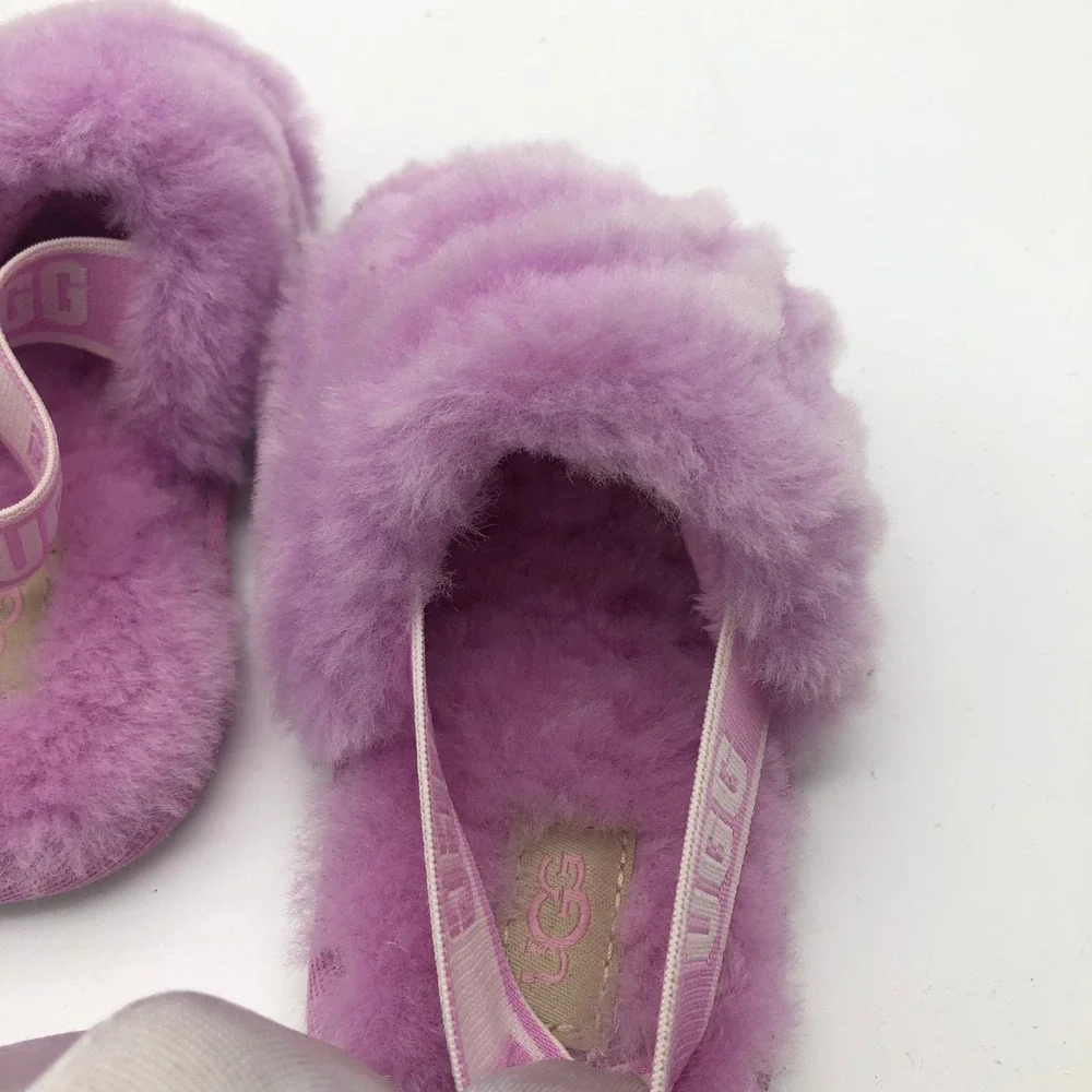 UGG Kids Girls Fluff Yeah Slide Purple Fluffy Slingback Sandals Size 10 ~17cm